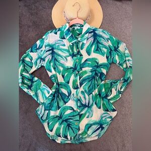 Blue Island Green Leaf Button Down Shirt